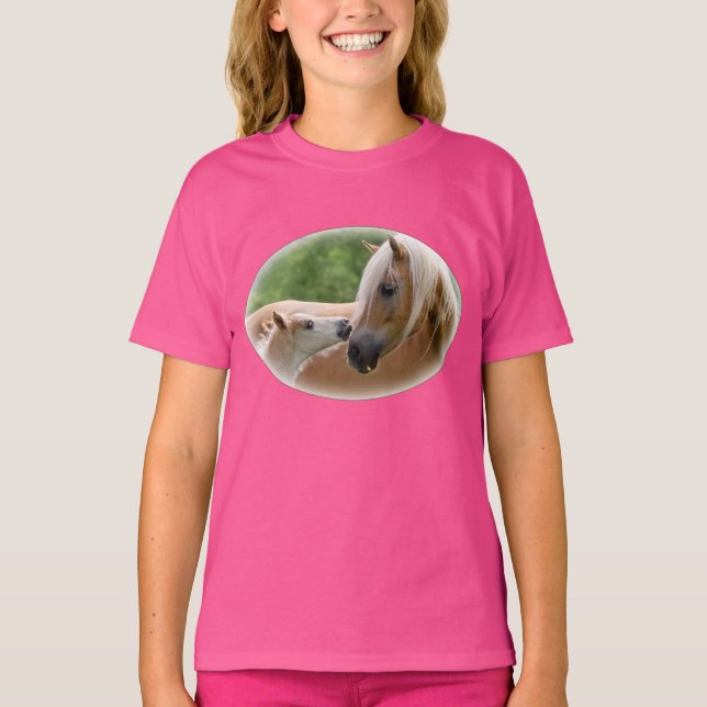 Haflinger Horses Foal and Mare Cuddling - girl T-Shirt (Front)