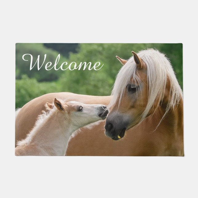 Haflinger Horses Foal and Mum Kiss Photo - Welcome Doormat (Front)