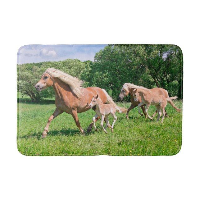 Haflinger Horses with Cute Foals Run Funny Photo , Bath Mat (Front)