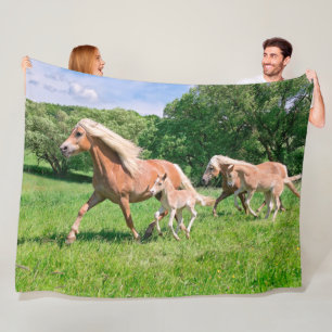 Haflinger Horses with Cute Foals Run Funny Photo - Fleece Blanket