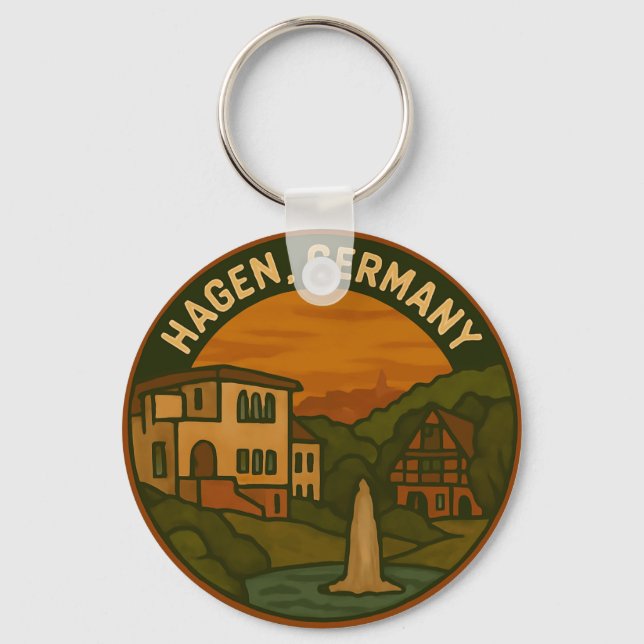 Hagen Germany Cityscape Art Key Ring (Front)