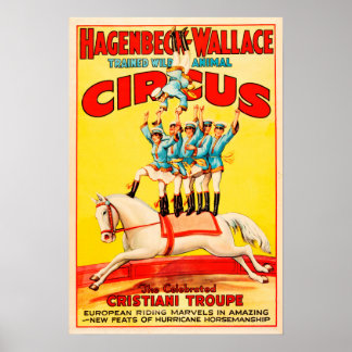 Hagenbeck Wallace Trained Animal USA Circus Troupe Poster