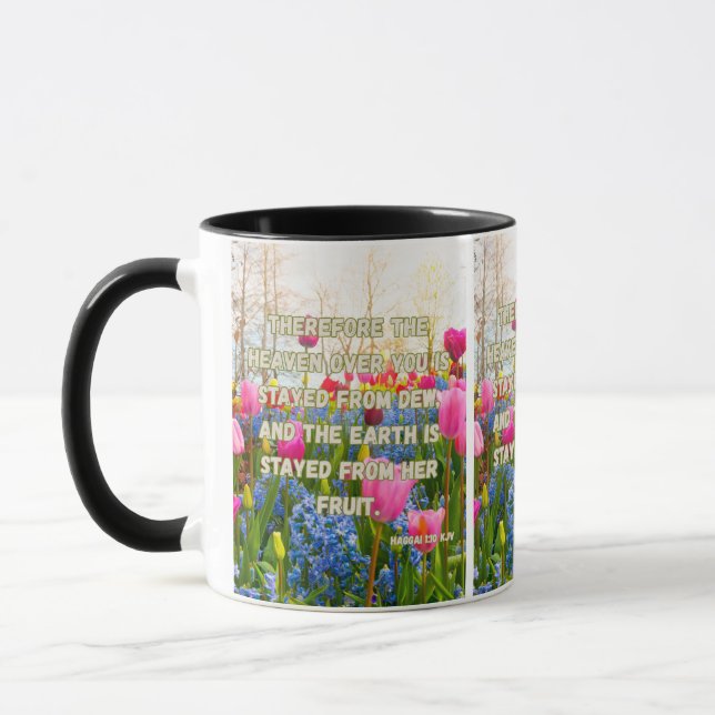 Haggai 1:10 KJV Bible Verse Christian Devotion Pic Mug (Left)