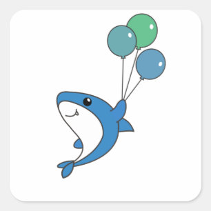 Hai Fish Flies With Balloons Sweet Animals Shark Square Sticker