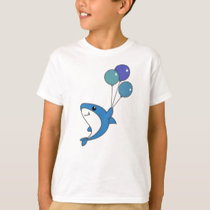 Hai Fish Flies With Balloons Sweet Animals Shark T-Shirt