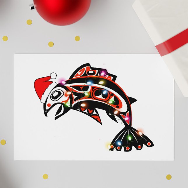 Haida Salmon Spirit Animal With Christmas Lights Card (Creator Uploaded)