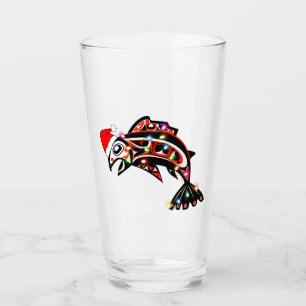 Haida Salmon Spirit Animal With Christmas Lights Glass