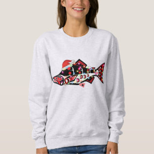 Haida Salmon Spirit Animal With Christmas Lights Sweatshirt