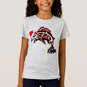 Haida Salmon Spirit Animal With Christmas Lights T-Shirt