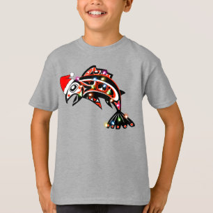 Haida Salmon Spirit Animal With Christmas Lights T-Shirt