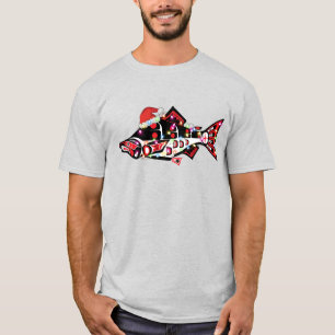 Haida Salmon Spirit Animal With Christmas Lights T-Shirt
