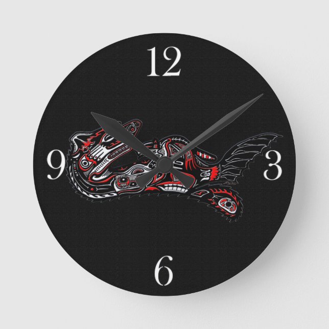 Haida-style Mother Otter and Baby Otter Native Art Round Clock (Front)