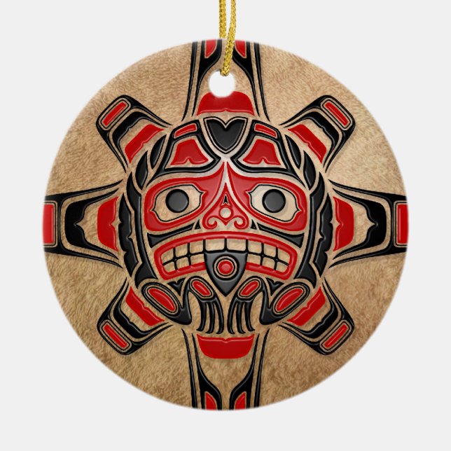 Haida Sun Mask Ceramic Tree Decoration (Front)