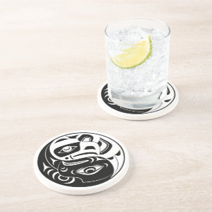 Haida Thunderbird Black And White Eagle Circle Coaster