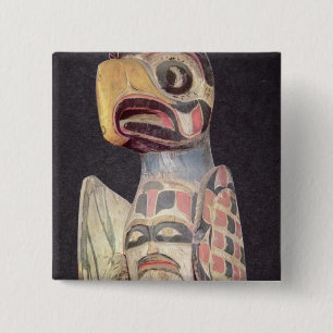 Haida 'Thunderbird' statue (painted wood) 15 Cm Square Badge