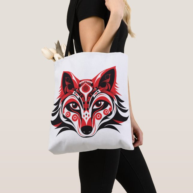 Haida Tlingit Native Totem Wolf head Tote Bag (Close Up)