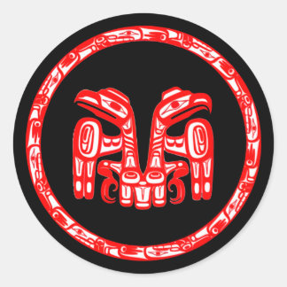 Haida Tribe Native American Double Red Eagle Crest Classic Round Sticker