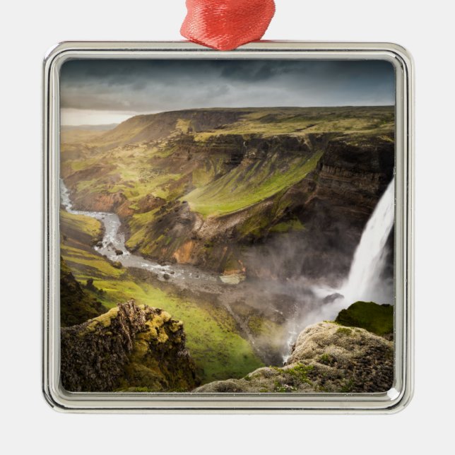 Haifoss Waterfall | Summer in Iceland Metal Tree Decoration (Front)