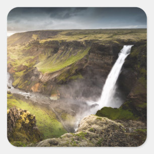Haifoss Waterfall   Summer in Iceland Square Sticker