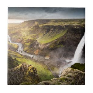 Haifoss Waterfall Summer in Iceland Tile