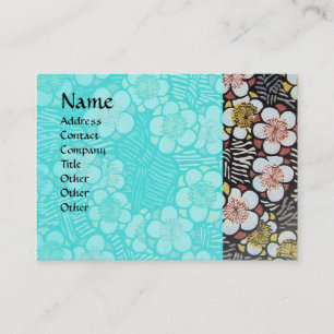 HAIKU / BLACK WHITE BLUE TURQUOISE SPRING FLOWERS BUSINESS CARD