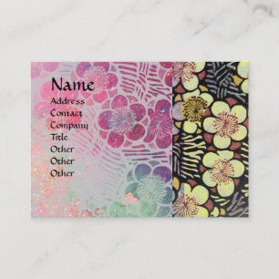 HAIKU / BLACK WHITE GREY PINK SPRING FLOWERS BUSINESS CARD