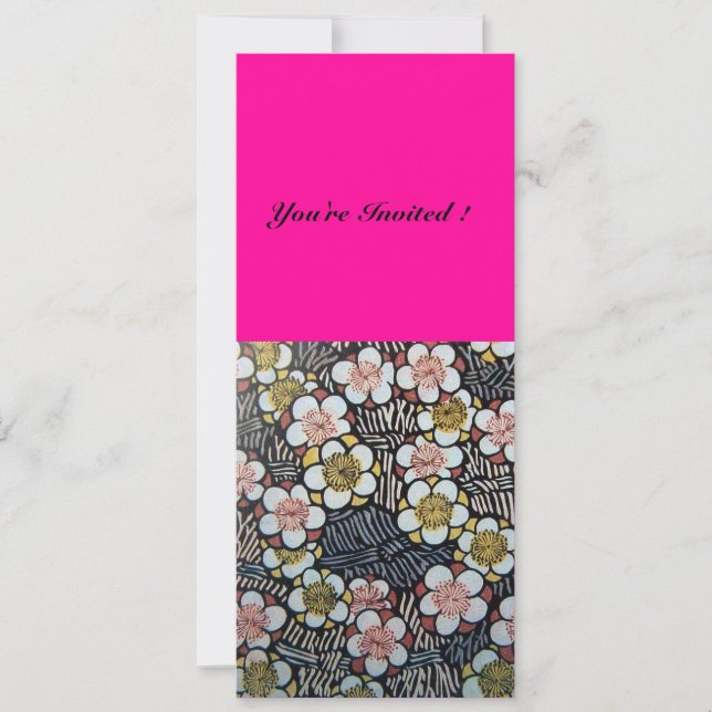 HAIKU/ BLACK WHITE PINK FUCHSIA SPRING FLOWERS INVITATION (Front)
