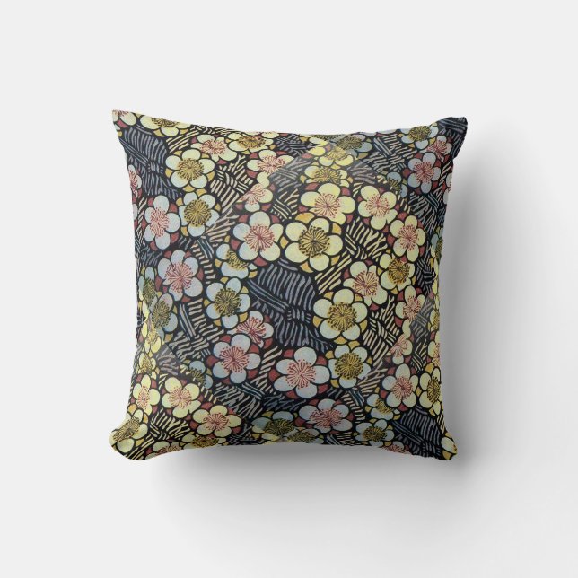 HAIKU/ BLACK WHITE PINK YELLOW SPRING FLOWERS  CUSHION (Front)