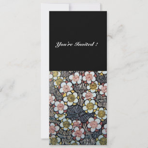 HAIKU/ BLACK WHITE YELLOW PINK SPRING FLOWERS INVITATION