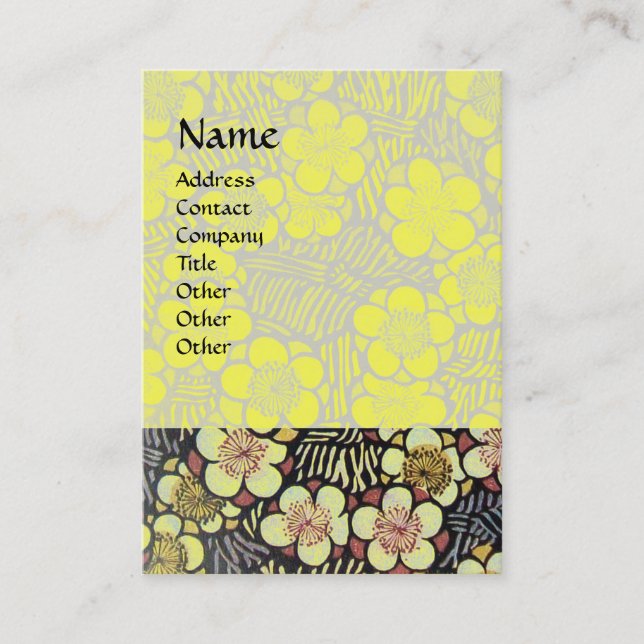 HAIKU / BLACK WHITE YELLOW SPRING FLOWERS BUSINESS CARD (Front)