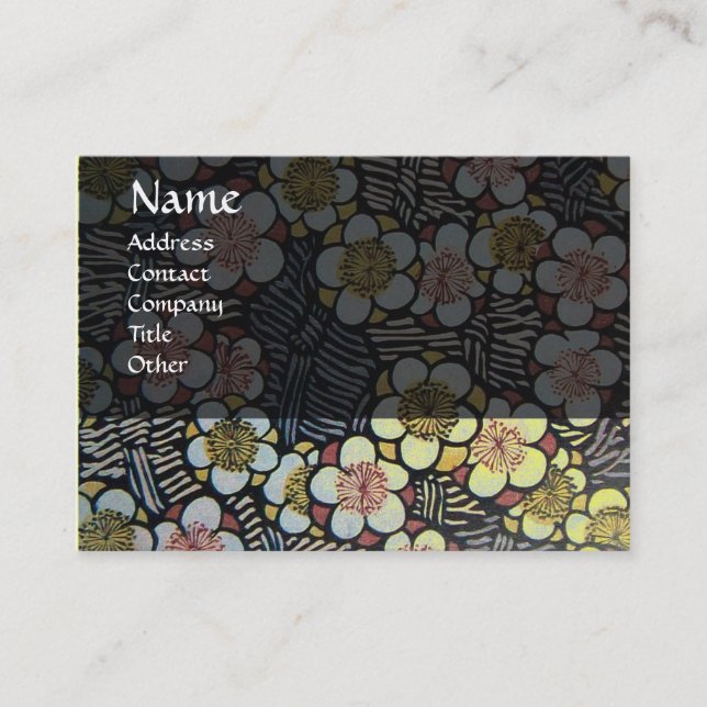 HAIKU / GREY YELLOW BLACK WHITE SPRING FLOWERS BUSINESS CARD (Front)