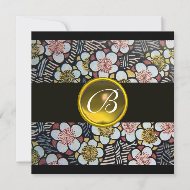 HAIKU/SPRING FLOWERS YELLOW TOPAZ MONOGRAM INVITATION (Front)