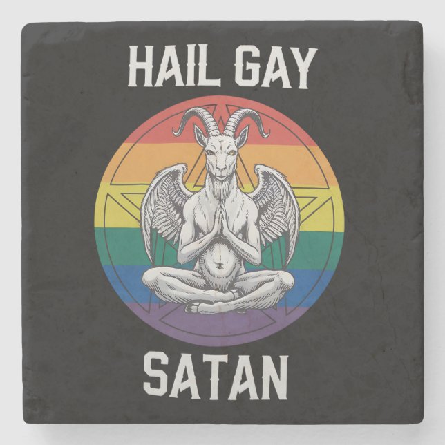 Hail Gay Satan Funny Goth Gothic Goat LGBTQ Stone Coaster (Front)