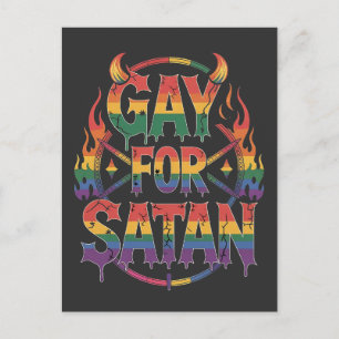 Hail Gay Satan Rainbow Baphomet Devil Goat LGBTQ Announcement Postcard
