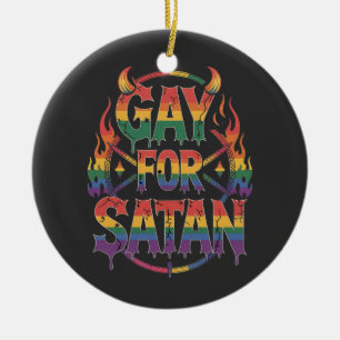 Hail Gay Satan Rainbow Baphomet Devil Goat LGBTQ Ceramic Tree Decoration