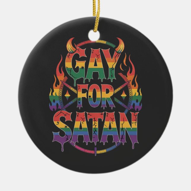 Hail Gay Satan Rainbow Baphomet Devil Goat LGBTQ  Ceramic Tree Decoration (Front)