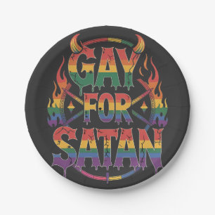 Hail Gay Satan Rainbow Baphomet Devil Goat LGBTQ  Paper Plate