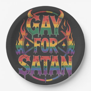 Hail Gay Satan Rainbow Baphomet Devil Goat LGBTQ Paper Plate