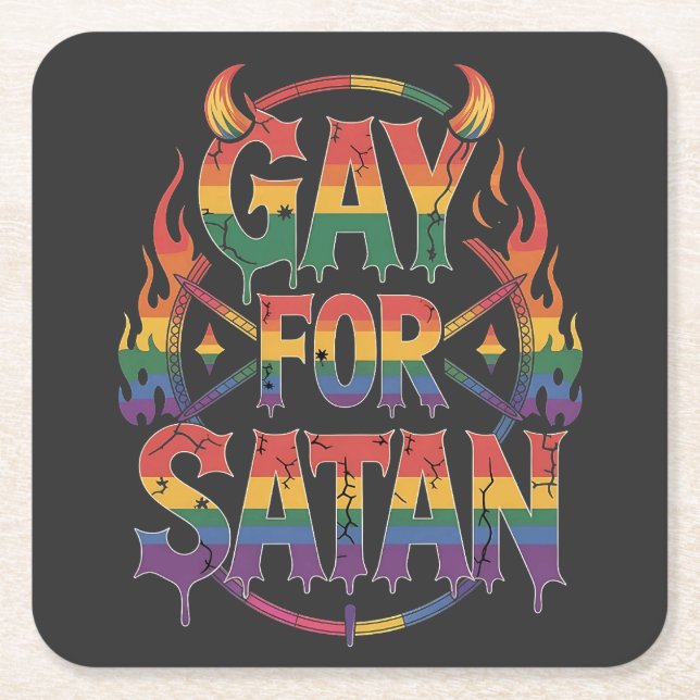 Hail Gay Satan Rainbow Baphomet Devil Goat LGBTQ  Square Paper Coaster (Front)