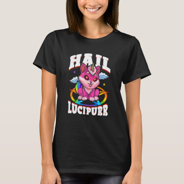 Hail Lucipurr Cat Rainbow Unicorn Kitty Satanic T-Shirt (Front)