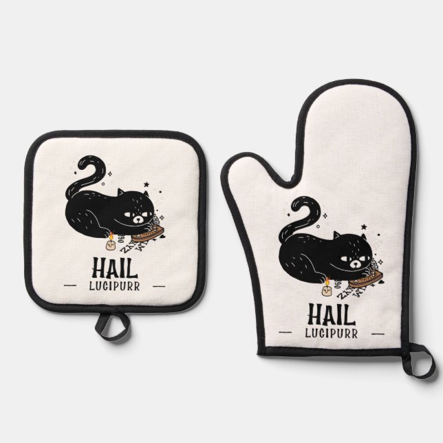 Hail Lucipurr Oven Mitt & Pot Holder Set (Front)