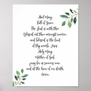 Hail Mary Catholic Prayer Print Calligraphy