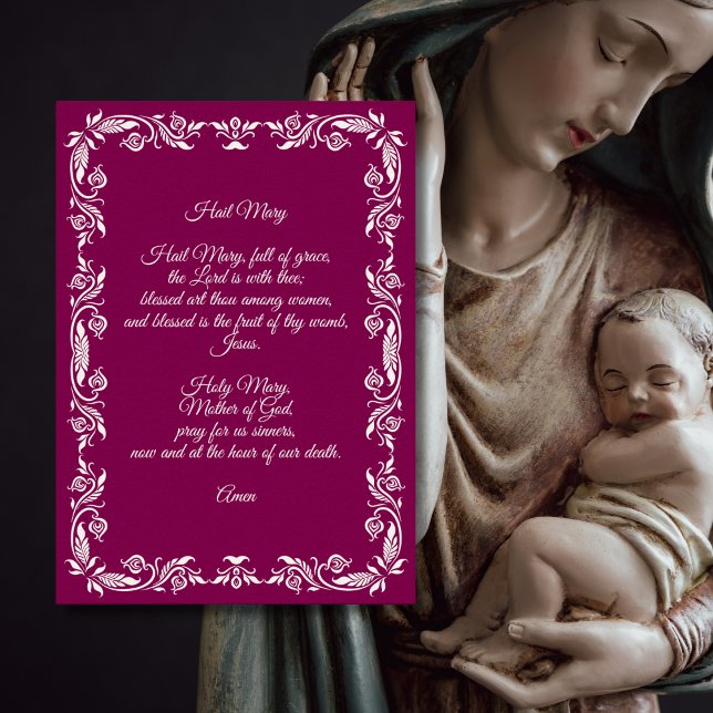 Hail Mary Prayer Elegant Burgundy Ivory Botanicals Poster (Creator Uploaded)