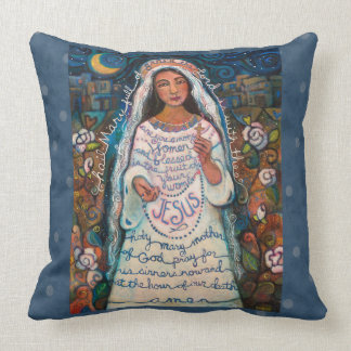 Hail Mary Prayer Pillow with Blue Polka Dots