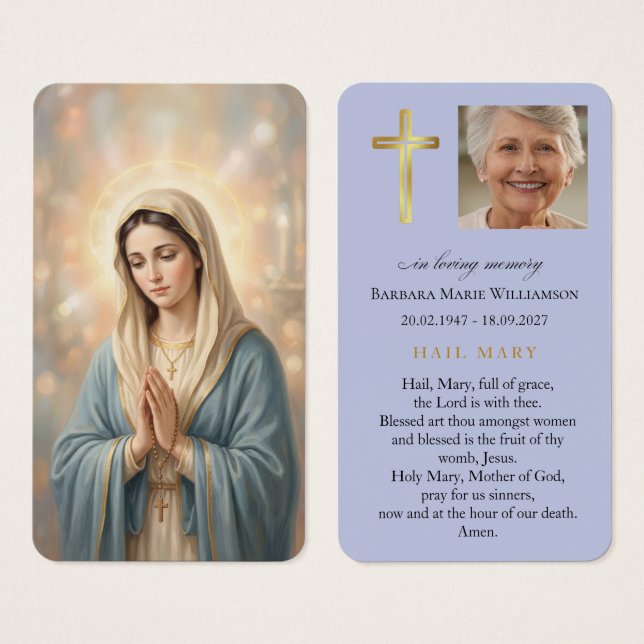 Hail Mary Purple Funeral Prayer Card (Front & Back)