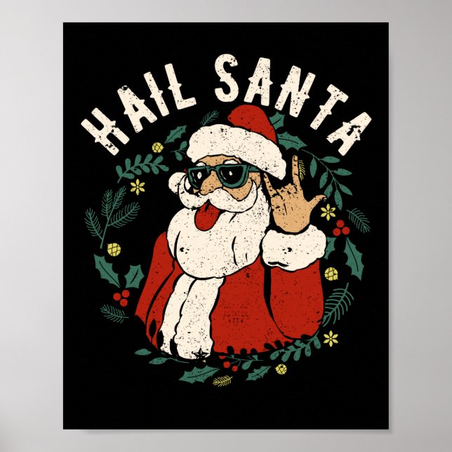 Hail Santa Claus Sleigher Christmas Rock Metal Poster (Front)