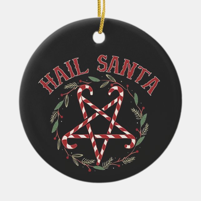Hail Satan Christmas Krampus Xmas Devil Candy  Ceramic Tree Decoration (Front)