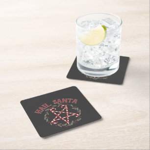 Hail Satan Christmas Krampus Xmas Devil Candy  Square Paper Coaster