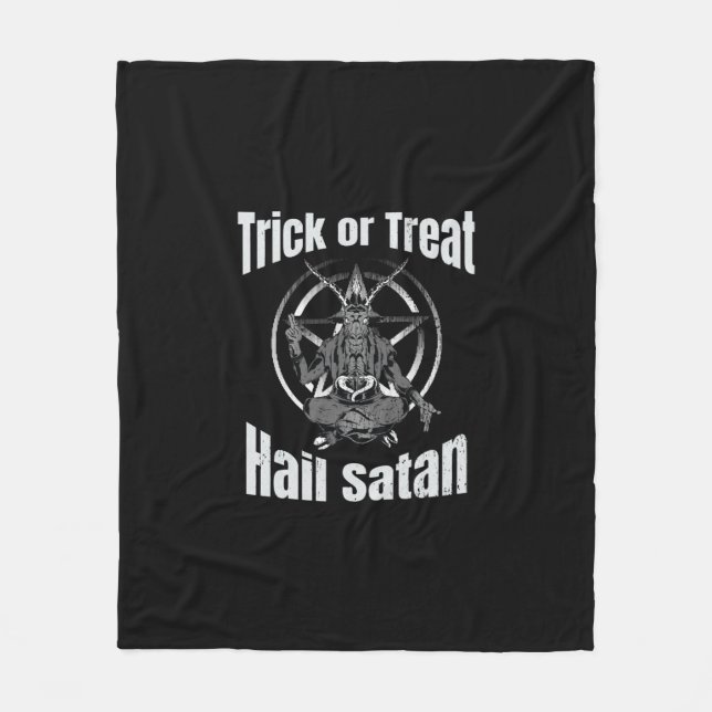 Hail Satan Pentagram Goat Halloween Fleece Blanket (Front)