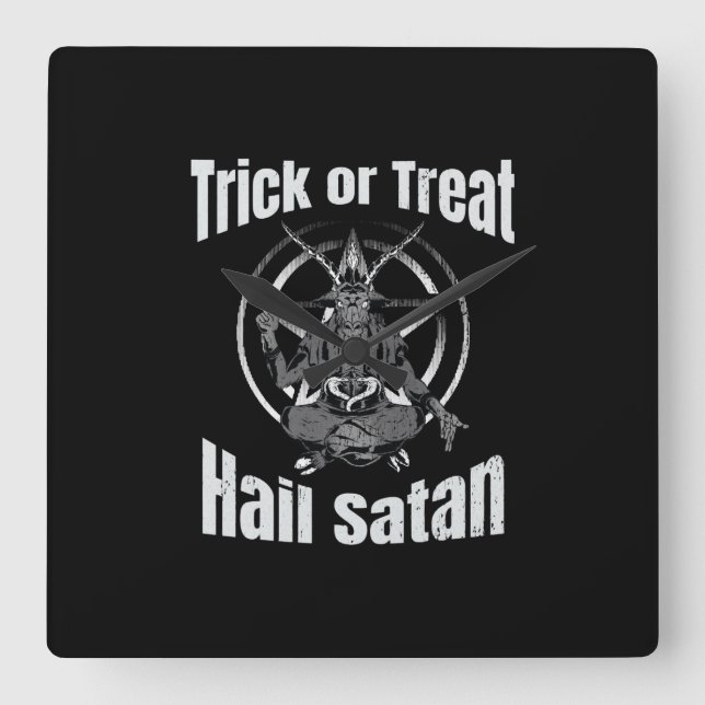 Hail Satan Pentagram Goat Halloween Square Wall Clock (Front)